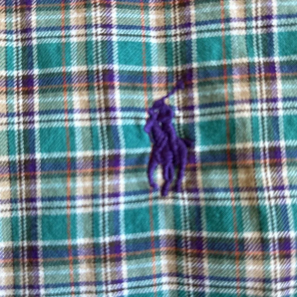 Ralph Lauren Button Down Plaid Green Blue Check Men's Size L 46 chest